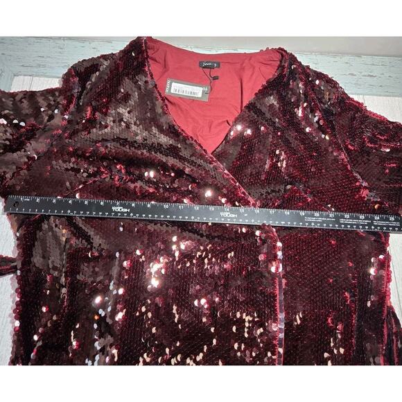 Boohoo Elegant Sexy Sequin Wrap Dress W Belt Malbec Red PLUS 16 Heavy Snap Closu - Picture 10 of 11